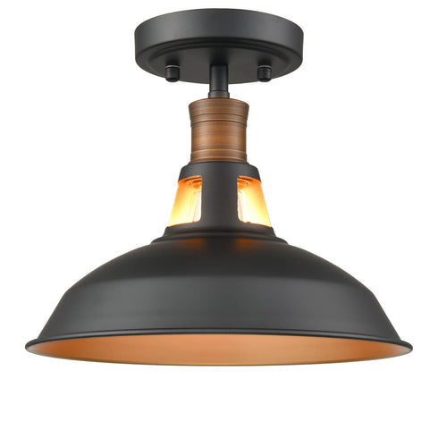 Farmhouse Semi Flush Mount Ceiling Light Black and Gold